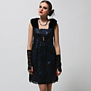 Hombros Pelo Del Conejo Decorado De Encaje Sin Mangas Impresos Vestido / Vestidos De Las Mujeres (azul) (ss-a-bk0997003)
