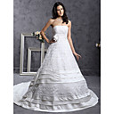 Une Ligne De Train Bretelles En Satin-chapelle De Mariage Robe �tag�e Avec Appliques De Perles (wsm0388)