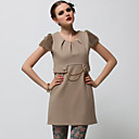 Cha�nes De Poils De Lapin Manches Courtes Robe D�collet� Rond / Robes De Femmes (beige) (ff-a-bk0996015)