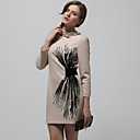 Lentejuelas Fuegos Artificiales Manga Larga Cuello Redondo Vestido / Vestidos De Las Mujeres (beige) (ss-a-bk1200010)