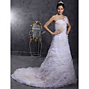 Une Ligne De Train Bretelles En Satin-cour En Organza Robe De Mari�e Avec Des Niveaux 3d Fleurs (wsm0442)