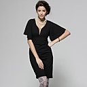 Manches Moiti� Fioritures D�collet� Profond Robe Taille Haute Slim / Robes Pour Femmes (ff-1802bf041-0853)
