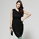 Coton / Design D�collet� Drap� Asym�trique Robe Recueillies / Robes Pour Femmes (ff-1802bf027-0853)