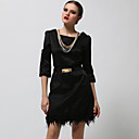 Dobladillo De Plumas Decoradas Medias Mangas Vestido De Escote Redondo / Vestidos De Las Mujeres (negro) (ss-a-bk1200024)