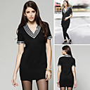 Los �dolos De Moda De Estilo / Lentejuelas V Manga Corta Cuello Vestido Con Palangre / Vestidos De Las Mujeres (ss-e-bl0857019)