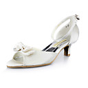 Tacones De Raso Medio Superior Peep-toes Con Zapatos De Boda Bowknot Nupcial (0984-r-059)