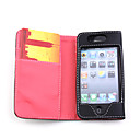 Wallet PU Leather Case for iPhone 4 (Black/Red)