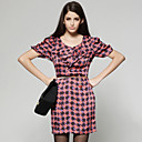 Imprim� Avec Ceinture Courte Robe Dor�e Manches Encolure Ronde / Robes De Femmes (ff-d-bl0736719)