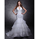 Trompette / Sir�ne De Balayage Halter / Organza Train Brosse Robe De Mari�e En Satin Sur Plusieurs Niveaux (wsy02456)