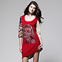 Motifs L�opard Monroe Demi-manches Robe Ourlet Irr�guli�re / Robes De Femmes (ff-d-bl0736003)