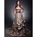 A-ligne Bretelles Chapelle De Mariage Robe De Satin Avec Ruban Train (wsm04458)