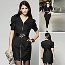 Style Victoria Beckham / Pliss�e Robe Manches Courtes � Glissi�re Devant / Robes De Femmes (ff-e-bl0857018)