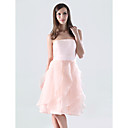 A-line Strapless Knee-length Organza Over Satin Bridesmaid/ Wedding Party Dress