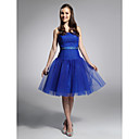 Robe De Bal Sans Bretelles En Satin Cocktail Genou Longueur Tulle / Robe De Retour (fsd0214)