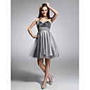 A-ligne Courte Bretelles Spaghetti / Mini Robe � Paillettes Cocktail En Taffetas Tulle (fsh1102015)