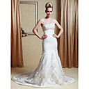 Trompette / Sir�ne De Train Tribunal Bretelles En Satin Robe De Mariage Avec La Broderie (wsm04241)