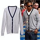 Noir Manches Rayures Encolure En V � Long Cardigan En Cachemire / Chandails Cachemire Pour Hommes (ff-c-bj0681124)