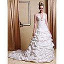 Robe Boule De Train Halter Chapelle Taffetas Robe De Mariage Pick-up (wsm04120)