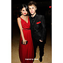Selena Gomez Gaine / Colonne V-cou Balayage / Pinceau Train Chiffon �lastiques Robe Tiss�e De Soir�e En Satin (fsa1111219)