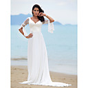 A-line Sweep/ Brush Train Satin Chiffon Wedding Dress