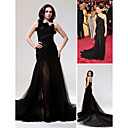 Hilary Swank Trompette / Sir�ne Une �paule Tribunal Train Tulle / Oscar �lastique Satin Tiss�s Robe Du Soir / (fgy0703)