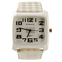 Estilo De Banda De Red De Cuero De Moda Cara Cuadrada De Cuarzo Reloj De Pulsera - Blanco