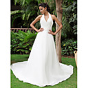 A-line Halter V-neck Chapel Train Chiffon Taffeta Wedding Dress
