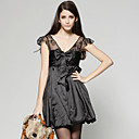 Encaje Del Hombro Escote V Arcos Peque�o Vestido Negro / Vestidos De Las Mujeres (y Siguientes-a-ba0996023)