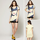 Algod�n Y El Dobladillo De Encaje Impreso Suelta La Camiseta / La Mujer De La T-shirts (ss-c-cc1223002)