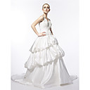 Ball Gown V-neck Court Train Satin Wedding Dress