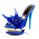 Satinado Superior Bombas De Tac�n De Aguja / Zapatillas Con Zapatos De Fiesta Por La Noche De Plumas / (1177-t0332)