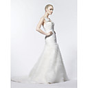Trumpet/ Mermaid V-neck Straps Court Train Chiffon Satin Wedding Dress