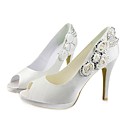 Satinado Superior Del Tal�n De Estilete Peep Toe / Bombas Con Diamantes De Imitaci�n / Zapatos De Novia De Raso De Flores Nupcial (0796-7032-10)