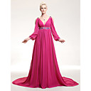 A-line V-neck Empire Court Train Chiffon Evening Dress