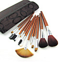 12pcs brosse professionnelle jolie maquillage rose avec étui en cuir gratuit