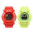 Pair of Waterproof Sporty Single Movement Digital Stop Watches with Night Light - Green Red