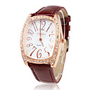 PU Leather Band Crystal Decorated Quartz Men Women Wrist Watch - Wine Red