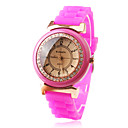 Pink Silicone Band Quartz Movement Wrist Watch with Czechic Diamond Decoration