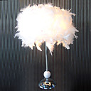 Modern White Table Light in Feather Lampshade