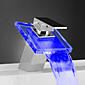 wholesale Single Lever Chrome Waterfall LED Bathroom Sink Faucet (0599-QH0815F)