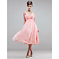 wholesale A-line V-neck Tea-Length Elastic Woven Satin Chiffon Bridesmaid/ Wedding Party Dress (HSX155)