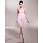 wholesale A-line Strapless Knee-length Sleeveless Tulle/ Satin Bridesmaid Dress (FSF0703)