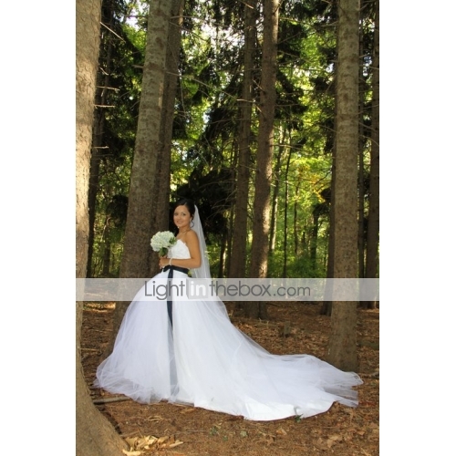 Satin Tulle Ball Gown Sweetheart Chapel Train Wedding Dress inspired by Kate