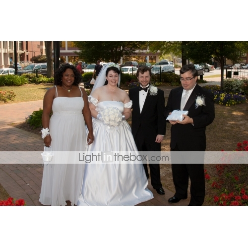 Ball Gown Strapless Chapel Train Satin Wedding Dress