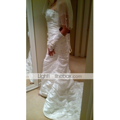 Trumpet Mermaid Strapless Court Train Taffeta Wedding Dress