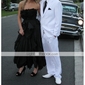 Chiffon Taffeta A-line Strapless Tea-length Evening Dress