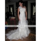 Trumpet/ Mermaid One Shouler Court Train Organza Tiered Wedding Dress