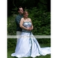 A-line Sweetheart Court Train Satin Wedding Dress with Split Front 