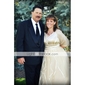 Empire V-neck Sleeveless Sweep / Brush Train Satin Wedding Dress