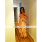 Chiffon Taffeta A-line Strapless Tea-length Evening Dress